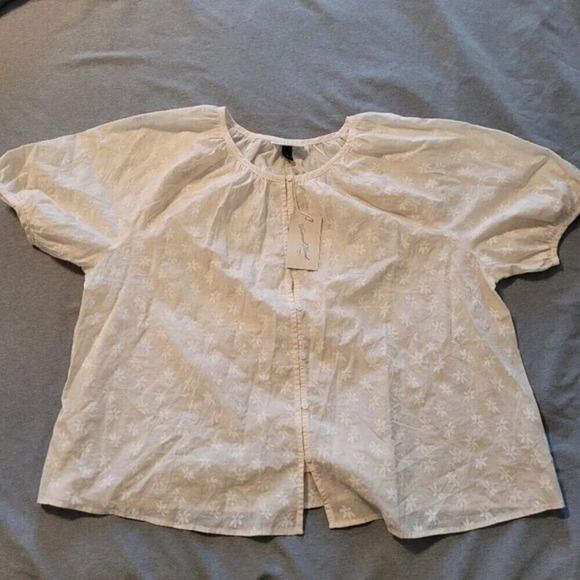 Women XL Short Sleeve Button-Front Blouse Relaxed Billowy Euro Boho Spring New - Picture 3 of 9